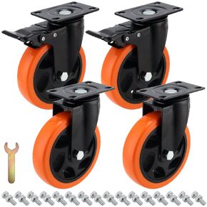 4 Pack 5 Inch Swivel Caster Wheels, Total Capacity 1500lbs, No No Noise 360 Degree Rotation Swivel Plate Casters for Cart, Workbench, Furniture (2 Swivel Dual Locking and 2 Swivel)