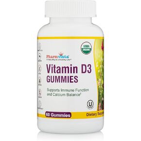 Organic Vitamin D3 Gummy Bears - Tasty, Gelatin-Free, Vegetarian Way to take Your Sunshine Vitamin (60 Count)