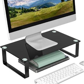WALI حامل شاشة من الزجاج المقسى لسطح المكتب وحامل سطح المكتب لشاشة تلفزيون مسطحة LCD LED والكمبيوتر المحمول والكمبيوتر المحمول والشاشة، 15.7 × 9.4 بوصة (GTT006)، فضي
