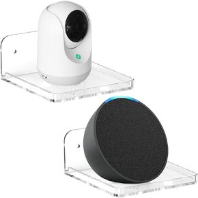 Wall Mount Floating Shelf Camera Shelf Adhesive Baby Monitor Shelf Wall Mount Shelf for Echo Pop Dot 5th or Other Small things in Ketchen Bathroom Living Room Bedroom Household Shelves(2 pieces)