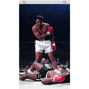 3'x5' Muhammad Ali Motivational Workout Banner with Four Brass Grommets - Boxing Home Gym Flag - Wall Hanging Tapestry Bodybuilding - Home Décor Wallpaper - Funny College Dorm Flag