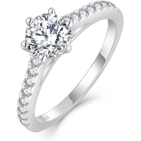 FJ 1CT Promise Ring 925 Sterling Silver Engagement Wedding Anniversary Eternity Ring Round Cut Cubic Zirconia Solitaire Ring for Women