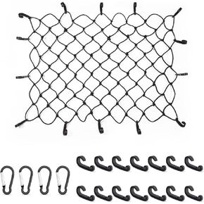 MICTUNING Cargo Nets, 6mm 47" x 36" Heavy Duty Latex Bungee Cord Net Stretches to 70" x 54" Auto Roof Elastic Tie-Down Net with 14pcs ABS Hooks 4pcs D Shape Aluminum Carabiners
