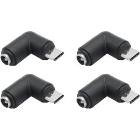 محول تيار مستمر 5.5 مم × 2.1 مم إلى محول USB، زاوية قائمة 90 درجة DC 5521 أنثى إلى النوع C وقابس ذكر USB صغير وصغير محول محول إمداد الطاقة 5 فولت (مختلط)