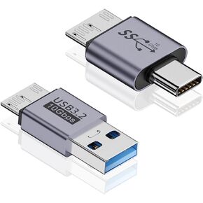 Poyiccot Micro B to USB Adapter kit, USB C Female to Micro B Adapter + USB A Female to Micro B Adaper, 10Gbps USB to Micro B Adapter for USB 3.0 Hard Drive External Portable SSD HDD