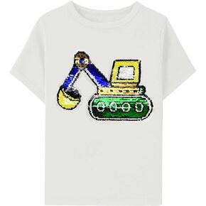 Toddler Boys T-Shirt Flip Sequin Tee Dinosaur Short Sleeve Shirt Truck Cotton Tops