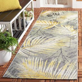 Safavieh Barbados Collection Runner Rug - 2'8" x 8' Runner, Green & Black Gold, Tropical Botanical Design, Indoor/Outdoor & Washable, Ideal for Patio, Backyard, Mudroom (BAR543Y-28)