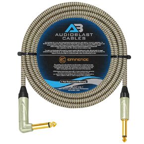 10 Foot - Audioblast HQ-1-BRAID (Grey + Tan) – Flexible, Shielded - Guitar Bass Instrument Cable w/Amphenol Q-Series Angled & Straight Gold TS Plugs
