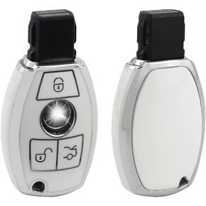 for Mercedes Benz Key Fob Cover C CL E G GL GLK M ML R S Class AMG 2019 2018 2017 2016 Key Case Protector Soft TPU 3 Button Cute Girly Shell Women Men White Silver