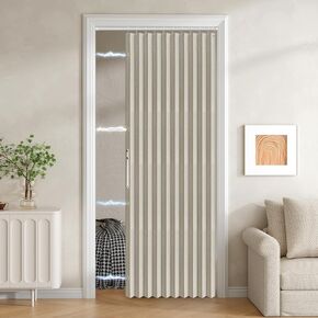 100% Blackout Fabric Folding Door Curtain with Magnetic Closure - Accordion Style for Sliding Doors, Closets,Wardrobe and Temporary Door Solutions Doorway Curtains（W42 x L78, Beige 1 Panel）
