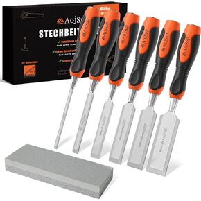 7 Piece Wood Chisels, Sturdy and Durable Woodworking Tools, Equipped with a Whetstone that Can Be Used Thousands of Times, hooded Chisel Set for Carving, Sanding, Mortising, and Grooving