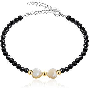 Black Hematite Round Bead Chain Bracelet Delicate Shell Bow Adjustable Infinity Bracelets for Women Girls，Simple Beaded Healing Crystal Bracelet