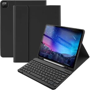 حافظة iPad Air 13 بوصة ولوحة مفاتيح iPad Pro 12.9 بوصة مع لوحة مفاتيح iPad Pro الجيل السادس/الخامس/الرابع/الجيل الثالث 2022-2018 لوحة مفاتيح لاسلكية قابلة للفصل مع حامل أقلام - أسود