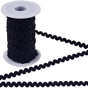 GORGECRAFT 27Yds RIC Rac نايلون S على شكل شريط دانتيل موجة الانحناء هامش تقليم 3/8 بوصة (10 مم) شريط نسيج مضفر عريض منسوج لحرف الخياطة DIY فستان الزفاف الملابس الدانتيل تغليف الهدايا، أسود