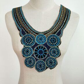 1pc Gold Embroidery Ethnic Style Collar Venise Sequin Floral Embroidered Applique Lace Neckline Collar Garment Accessories (Color w)