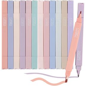 12Pcs Pastel Highlighters Mild Multicolor Aesthetic Cute Markers for Bible Journal Planner Office School Supplies