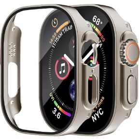 Smiling 2 Pack Case Built in Tempered Glass Screen Protector Compatible with Apple Watch Ultra 2/Ultra 49mm, Hard PC Case Overall Protective Cover - Titanium