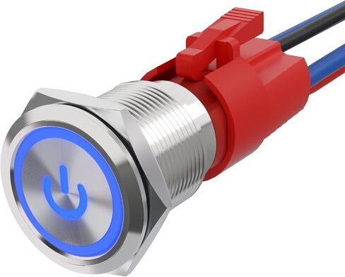 STARELO 10Amp 19MM 3/4" Latching Push Button Switch 12V 1NO1NC Waterproof Stainless Steel Shell with LED Ring with Wire Socket Plug (Blue). in Saudi Arabia