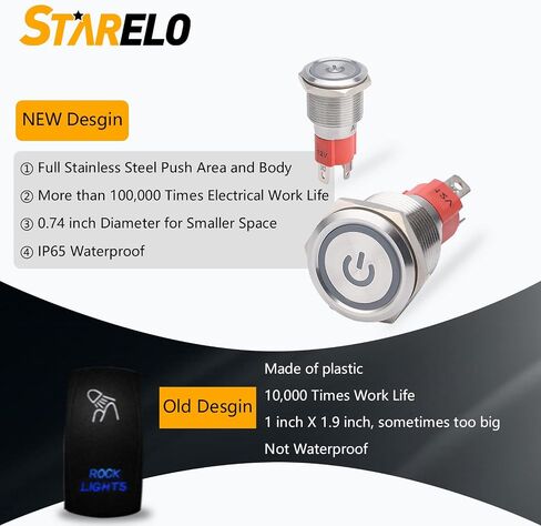 STARELO 10Amp 19MM 3/4" Latching Push Button Switch 12V 1NO1NC Waterproof Stainless Steel Shell with LED Ring with Wire Socket Plug (Blue). in Saudi Arabia