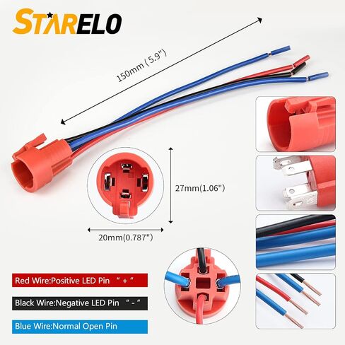 STARELO 10Amp 19MM 3/4" Latching Push Button Switch 12V 1NO1NC Waterproof Stainless Steel Shell with LED Ring with Wire Socket Plug (Blue). in Saudi Arabia