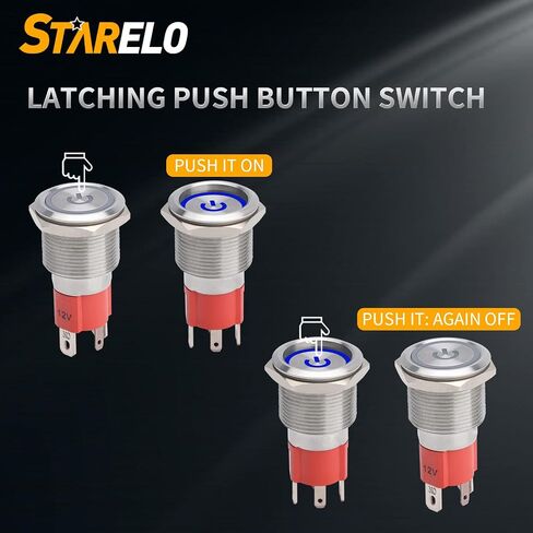 STARELO 10Amp 19MM 3/4" Latching Push Button Switch 12V 1NO1NC Waterproof Stainless Steel Shell with LED Ring with Wire Socket Plug (Blue). in Saudi Arabia