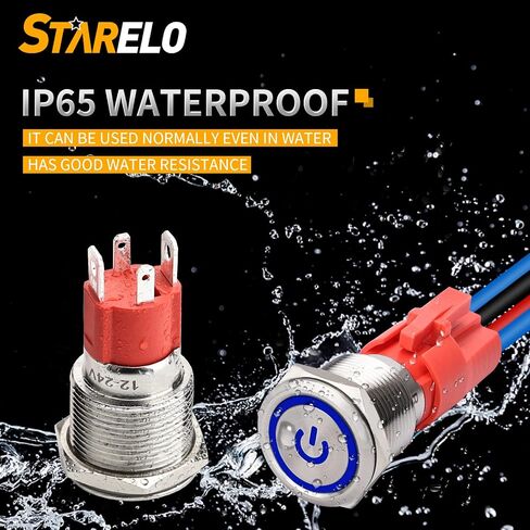 STARELO 10Amp 19MM 3/4" Latching Push Button Switch 12V 1NO1NC Waterproof Stainless Steel Shell with LED Ring with Wire Socket Plug (Blue). in Saudi Arabia
