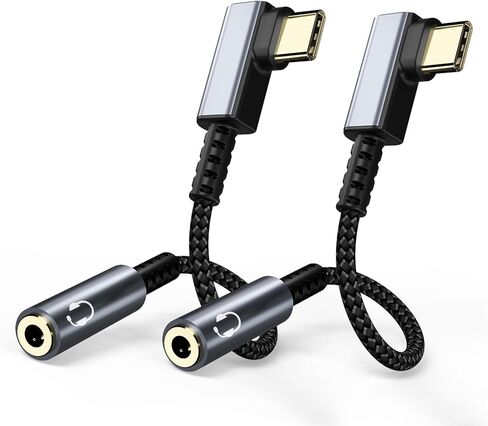 2 حزمة USB C إلى 3.5 مم محول سماعة الرأس، من النوع C إلى 3.5 مم مقبس الصوت Aux Dongle الزاوية اليمنى Hi-Fi DAC Chip متوافق مع Pixel 2 3 4 5 6/XL/ S20/21/22/23 S21/Note10/Tab، آيباد برو/إير، ميت/برو in Kuwait