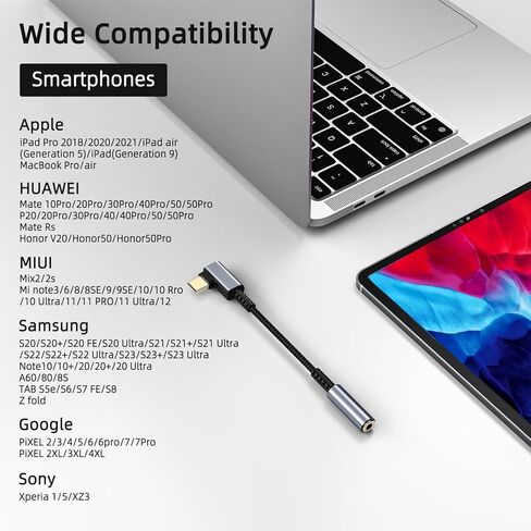 2 حزمة USB C إلى 3.5 مم محول سماعة الرأس، من النوع C إلى 3.5 مم مقبس الصوت Aux Dongle الزاوية اليمنى Hi-Fi DAC Chip متوافق مع Pixel 2 3 4 5 6/XL/ S20/21/22/23 S21/Note10/Tab، آيباد برو/إير، ميت/برو in Kuwait