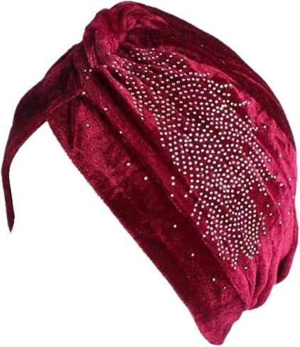 Decou Feather Image قبعة عمامة مطاطية ذات ملمس مخملي ملفوف ومطوي in Kuwait