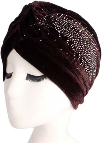 Decou Feather Image قبعة عمامة مطاطية ذات ملمس مخملي ملفوف ومطوي in Kuwait