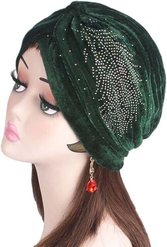 Decou Feather Image قبعة عمامة مطاطية ذات ملمس مخملي ملفوف ومطوي in Kuwait
