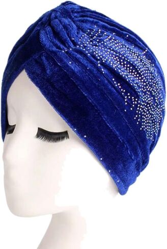 Decou Feather Image قبعة عمامة مطاطية ذات ملمس مخملي ملفوف ومطوي in Kuwait