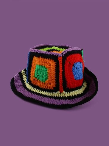 WDIRARA المرأة Colorblock الكروشيه دلو قبعة محبوكة قبعة قبعة الشتاء عارضة قبعة in Kuwait