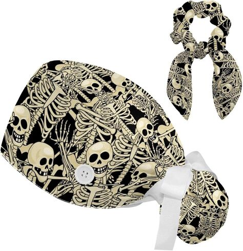 قبعات العمل النسائية منتفخة قبعة جراحية مع القوس Scrunchies الوردي الفراولة نمط ذيل حصان حامل التعادل الخلفي فرك قبعة in Saudi Arabia