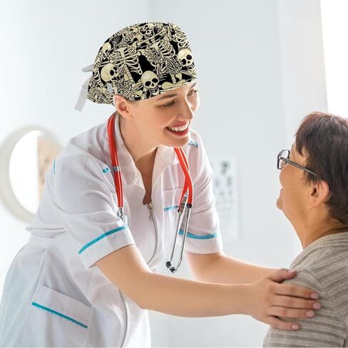 قبعات العمل النسائية منتفخة قبعة جراحية مع القوس Scrunchies الوردي الفراولة نمط ذيل حصان حامل التعادل الخلفي فرك قبعة in Saudi Arabia