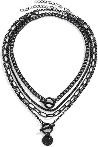 4pcs Layered Gold Necklaces Stack for Women Layered Chunky Gold Necklaces Herringbone Paperclip Chain Necklace Retro Coin Peach Heart Star Pendant Dainty Cuban Chain Toggle Clasp Jewelry Gifts for Women in Kuwait