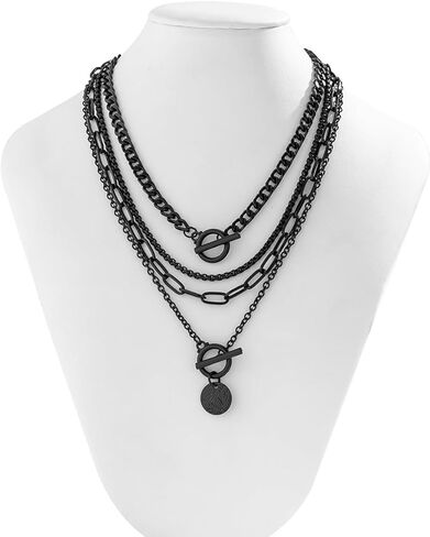 4pcs Layered Gold Necklaces Stack for Women Layered Chunky Gold Necklaces Herringbone Paperclip Chain Necklace Retro Coin Peach Heart Star Pendant Dainty Cuban Chain Toggle Clasp Jewelry Gifts for Women in Kuwait