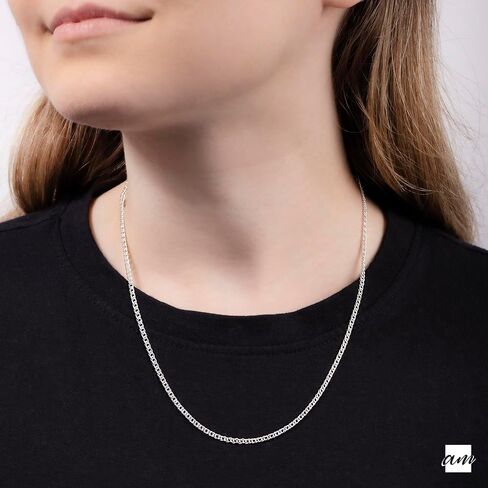 Amberta 925 Sterling Silver 2 mm Rhombus Curb Chain Necklace 16" 18" 20" 22" in in Saudi Arabia