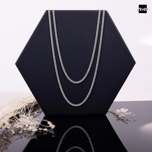 Amberta 925 Sterling Silver 2 mm Rhombus Curb Chain Necklace 16" 18" 20" 22" in in Saudi Arabia