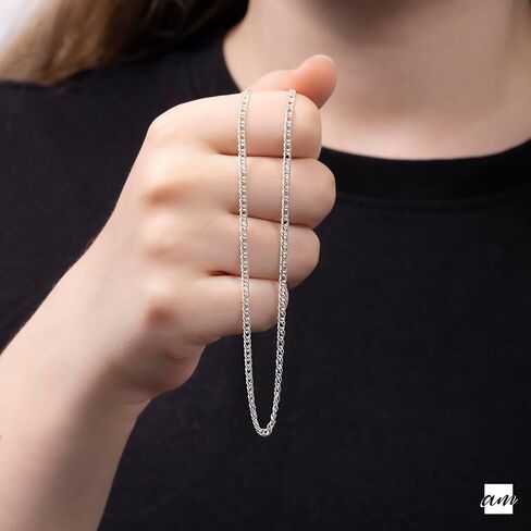 Amberta 925 Sterling Silver 2 mm Rhombus Curb Chain Necklace 16" 18" 20" 22" in in Saudi Arabia