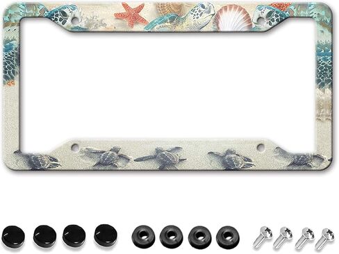 إطارات لوحة ترخيص السلحفاة، إطار لوحة ترخيص لطيف على الشاطئ للنساء والرجال، حامل غطاء إطار أمامي عتيق من الألومنيوم مضحك مع 4 فتحات (QCP-33) in Kuwait