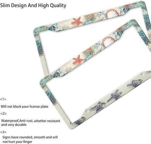 إطارات لوحة ترخيص السلحفاة، إطار لوحة ترخيص لطيف على الشاطئ للنساء والرجال، حامل غطاء إطار أمامي عتيق من الألومنيوم مضحك مع 4 فتحات (QCP-33) in Kuwait