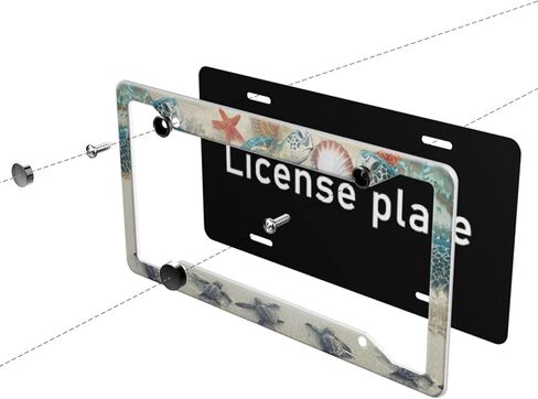 إطارات لوحة ترخيص السلحفاة، إطار لوحة ترخيص لطيف على الشاطئ للنساء والرجال، حامل غطاء إطار أمامي عتيق من الألومنيوم مضحك مع 4 فتحات (QCP-33) in Kuwait