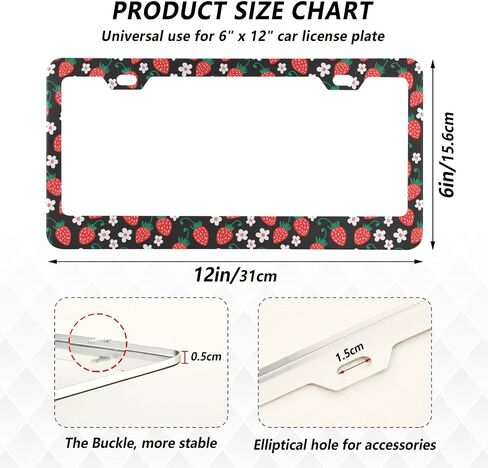 2 قطعة إطار لوحة الرخصة الفراولة لملحقات ديكور السيارة غطاء لوحة الترخيص المقاوم للصدأ مع مسامير للمركبات الأمريكية 12 × 6 بوصة in Saudi Arabia
