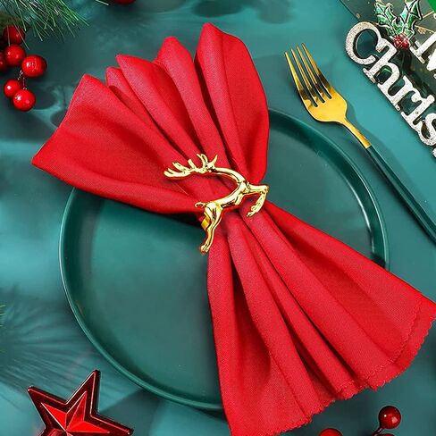 12Pcs Christmas Napkin Rings, Gold Color Deer Napkin Rings Set, Christmas Elk Napkin Buckles for Napkin Placement, Table Napkin Organization for Christmas Party Dinner (Gold Elk, 3.5cm) in Saudi Arabia