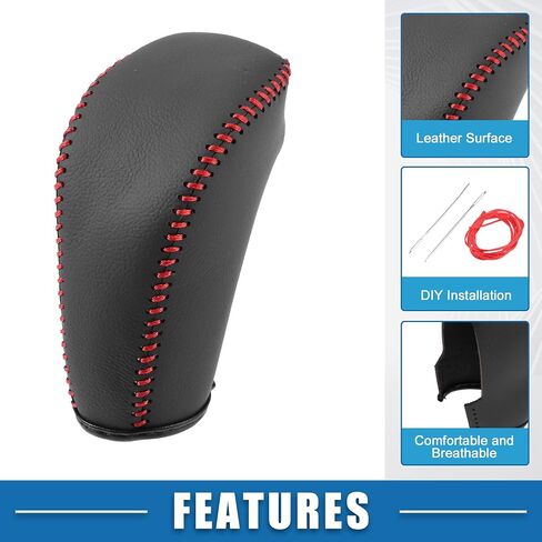 Gear Shifting Knob Cover Automatic Transmission Lever Trim for Hyundai IX25 2016-2017 PU Leather Black Red in Saudi Arabia