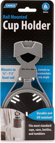Camco Large Clamp Mounted Cup Holder-Provides a Secure Location for Your Beverage-Mountable for Up to 2-Inch Rail-White (53083) in Saudi Arabia