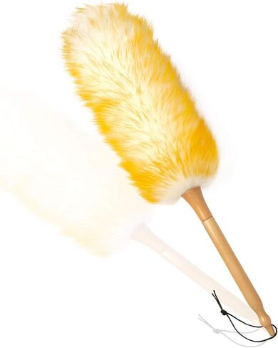 Lambs Wool Duster with Solid Wooden Handle,Flexible Head,18.9-23.6 inchs Long,Comfortable Grip Natural Feather Duster for Cleaning Counter,Furniture,Ceiling Fans,Bed etc (18.9 inches) in Saudi Arabia