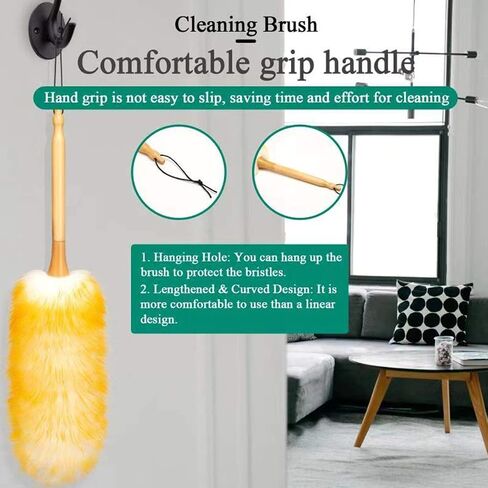 Lambs Wool Duster with Solid Wooden Handle,Flexible Head,18.9-23.6 inchs Long,Comfortable Grip Natural Feather Duster for Cleaning Counter,Furniture,Ceiling Fans,Bed etc (18.9 inches) in Saudi Arabia