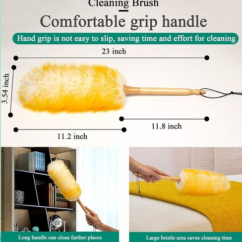Lambs Wool Duster with Solid Wooden Handle,Flexible Head,18.9-23.6 inchs Long,Comfortable Grip Natural Feather Duster for Cleaning Counter,Furniture,Ceiling Fans,Bed etc (18.9 inches) in Saudi Arabia